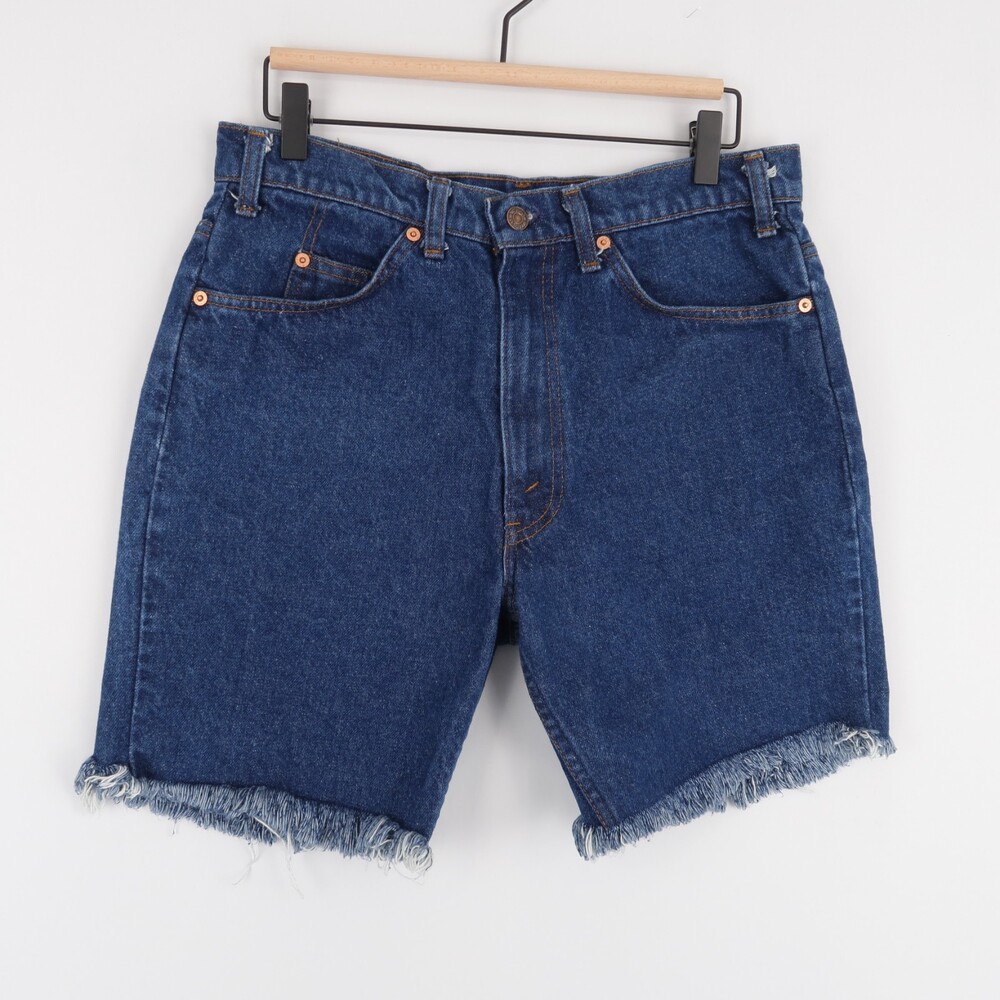 Vintage Levis 517 Shorts Mens 34 Blue Cut Off Jorts Raw Hem Denim USA Made 70s
